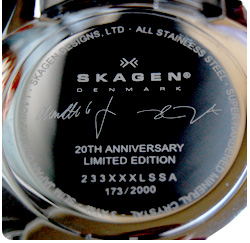 Skagen 20th anniversary Back of a skagen watch
