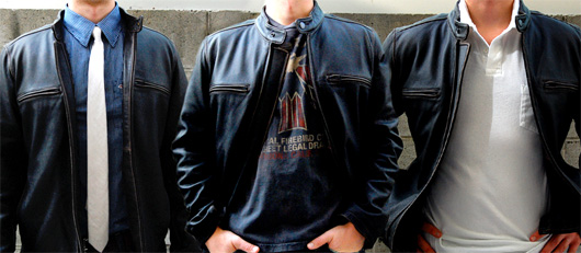 Leather Cycle Jacket styles Man wearing a leather jacket 3 ways