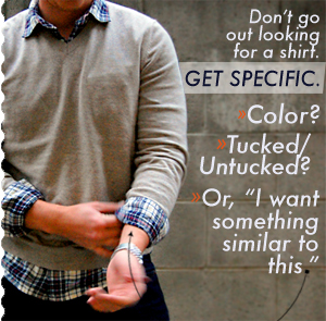 Shirt Specific A man holding a A man wearing a sweater - Get specific - color, tucked, untucked
