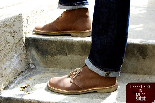 Clarks Desert Boot Man wearing desert boots on stairs