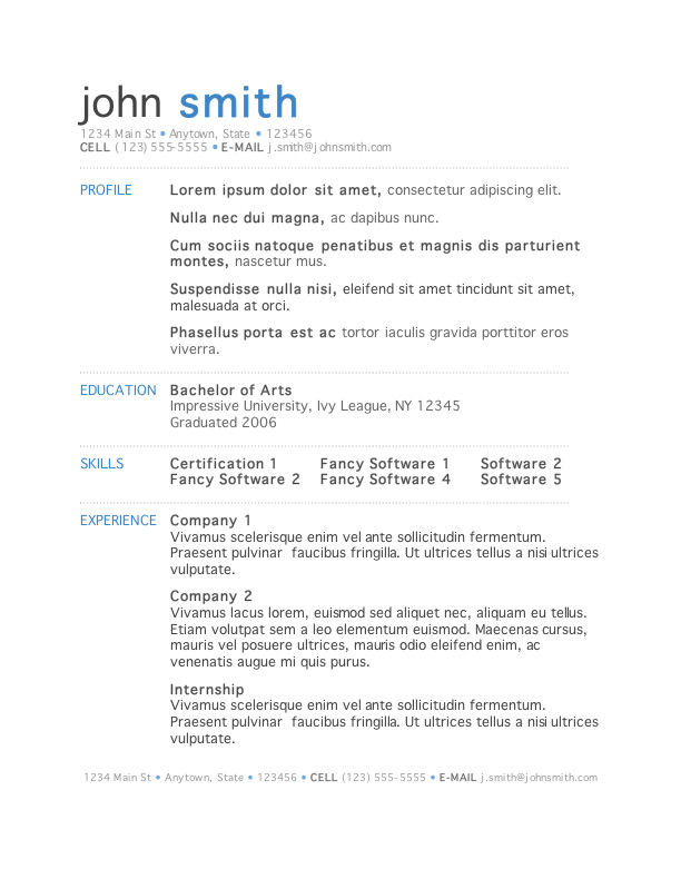 Resume Template 1 Free resume template Microsoft Word
