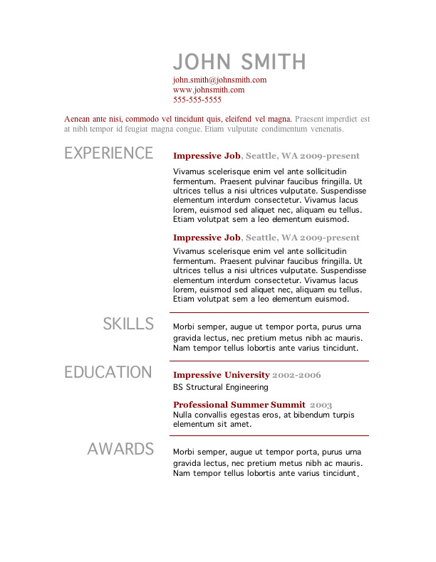 Resume Template 2 Free resume template Microsoft Word