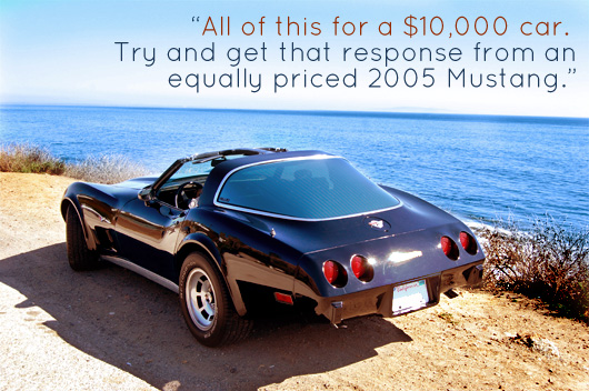 corvette Corvette next to ocean with article quote - All of this for a $10,000 car