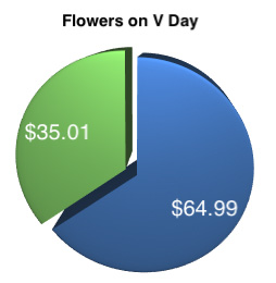 pie chart Flowers on V Day pie chart with a section of the chart at $35.01 and another section of the chart at $64.99