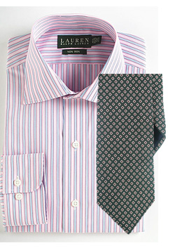 Pink stripe shirt with dotted tie