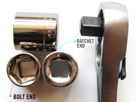 socket wrench Close up of ratchet and sockets