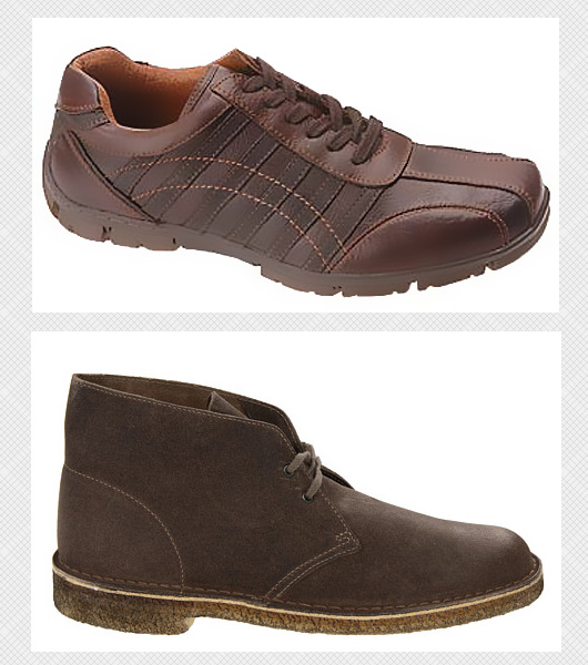 steve madden side by side image comparison of a casual lace up shoe and a chukka boot