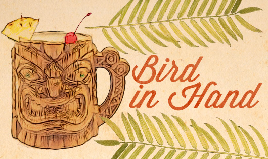 bird in hand cocktail tiki recipe Bird in hand, tiki drink illustration