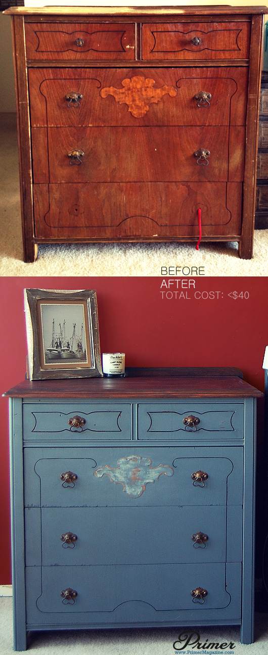 refinish furniture Before and after of an old dresser and it being refinished
