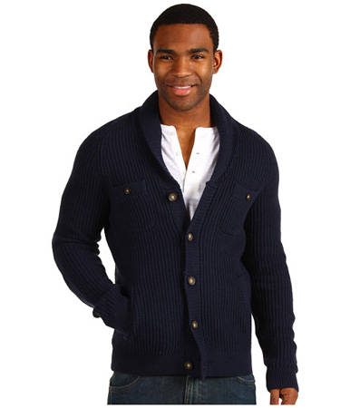 shawl A person wearing a shawl collar cardigan
