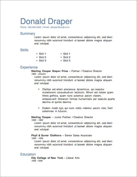 free resume template Microsoft Word resume template 1 free download