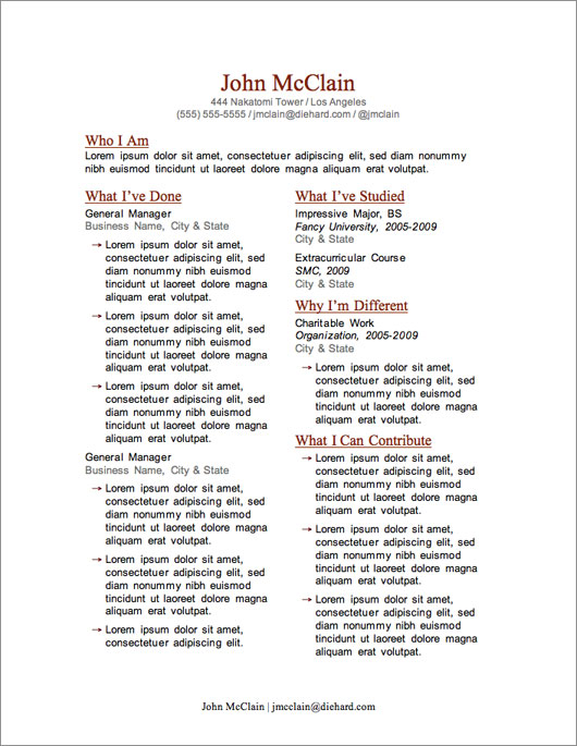 free resume template 2 column resume template for word