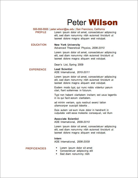 free resume template one page resume template