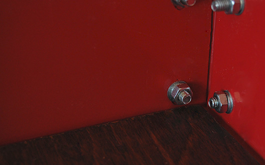 Close up of bar cart bolts