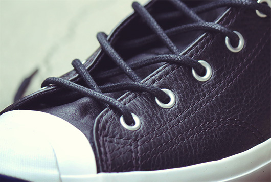 A close up of black leather shoes