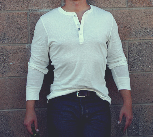 Man wearing white henley
