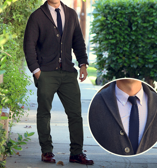 A man wearing a sweater and tie