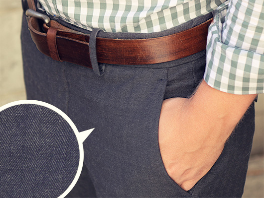 Close up of textured trousers