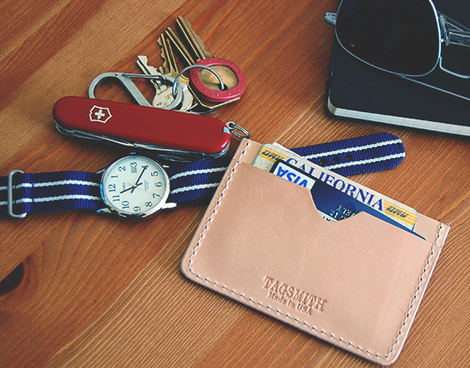 Card case et al on table