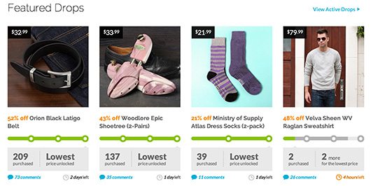 Screenshot of featured drops