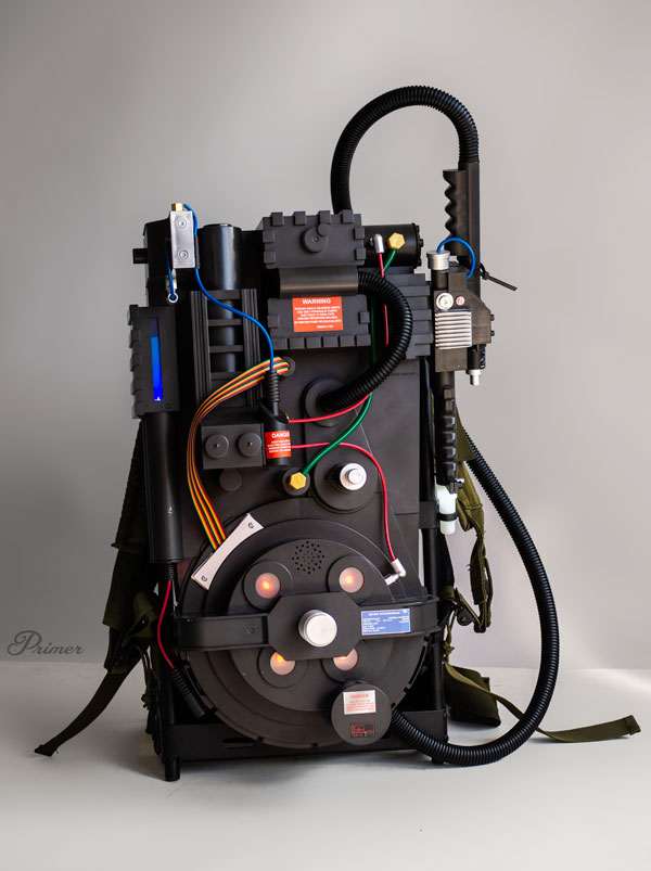 spirit halloween proton pack on alice frame for DIY Ghostbuster costume