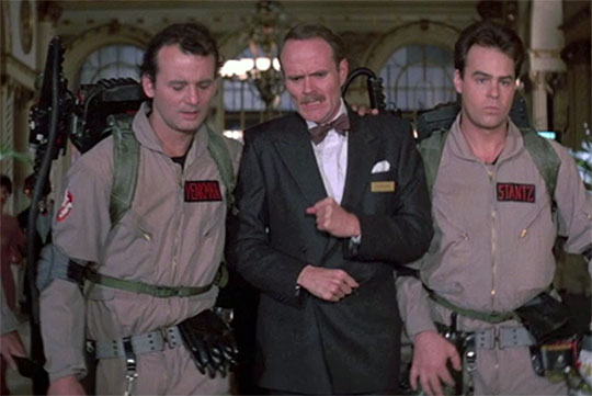 Bill Murray, Michael Ensign, Dan Aykroyd in uniform in Ghostbuster movie