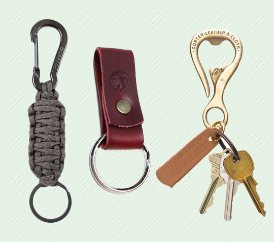 A group of keychains