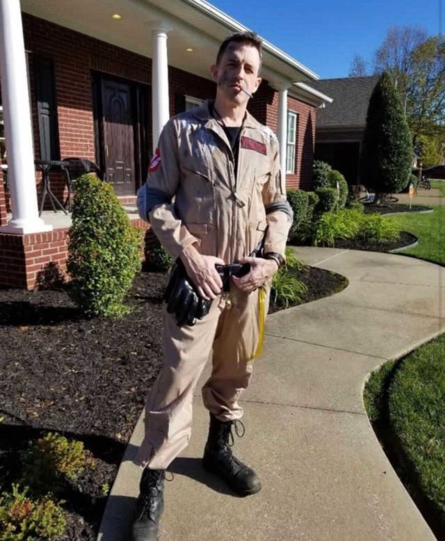 TouringPlanDad blogger wearing ghostbuster halloween costume from Primer Magazine