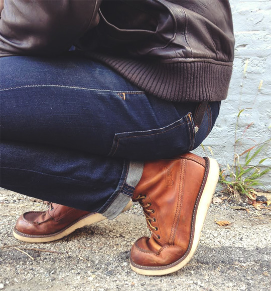 crouching in stretch jeans