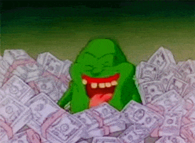Gif of slimer throwing money