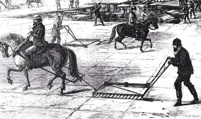 Ice harvesting from New England ponds