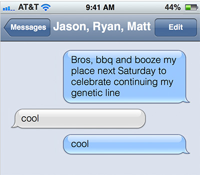 Screenshot of text invite for dadchelor party