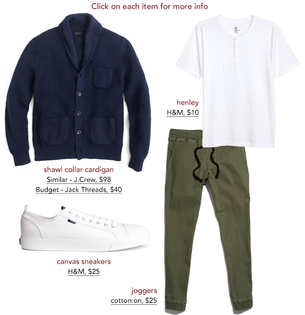 Green jogger shorts with sweater example