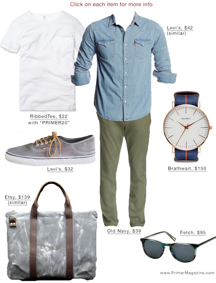White pocket tee outfit inspiration denim shirt