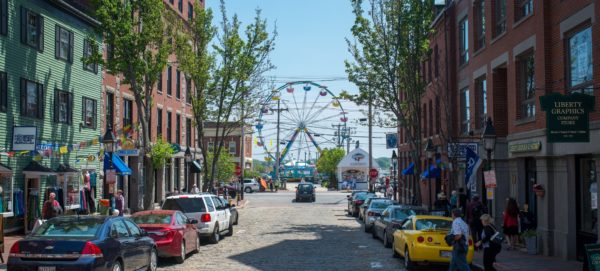 Spring city scene in Portland, ME