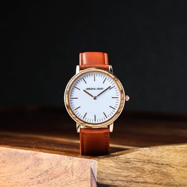 Original Grain zebrawood and rose gold watch