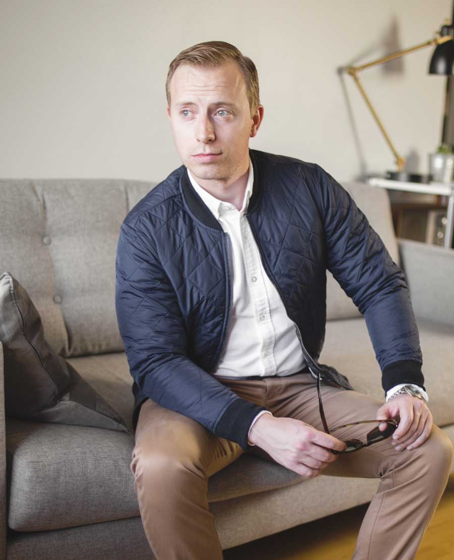 mens casual spring style bomber jacket khakis white oxford cloth shirt