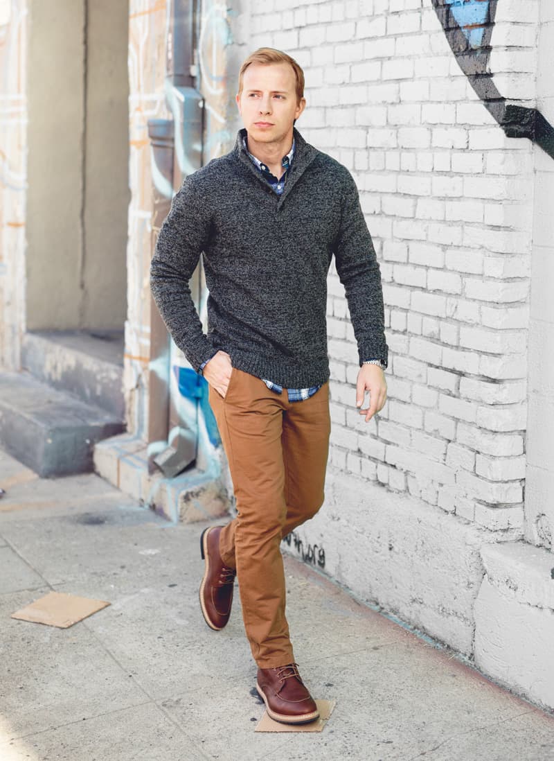 A man walking in brown pants