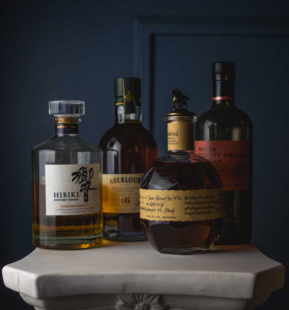 Hibiki, Aberlour 16, Blantons, Nikka Coffee Grain whiskey photo photography