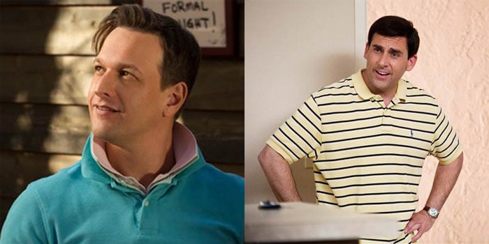 Josh Charles, Steve Carell are posing for a picture in polos