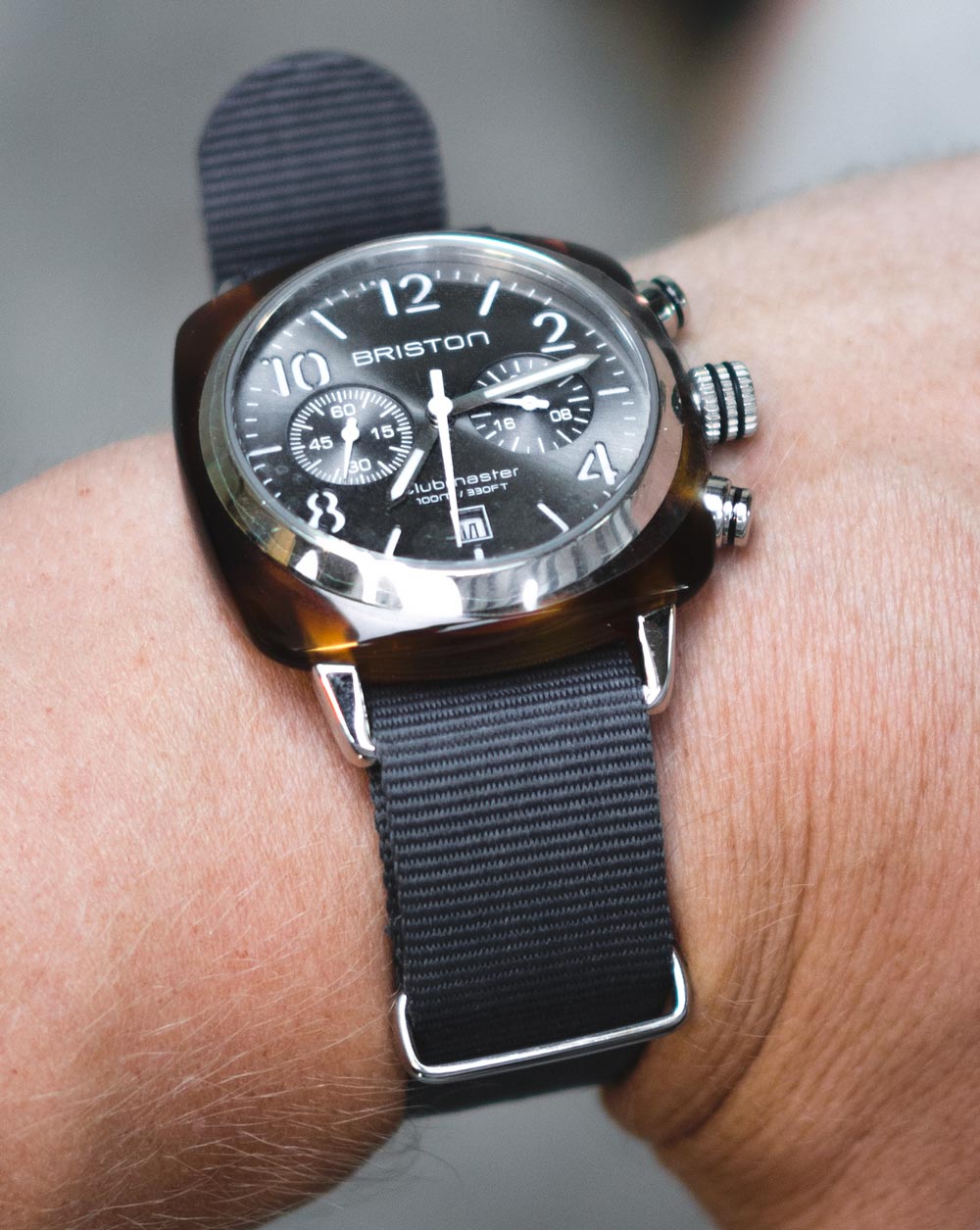 briston club master watch nato strap tortoiseshell watch