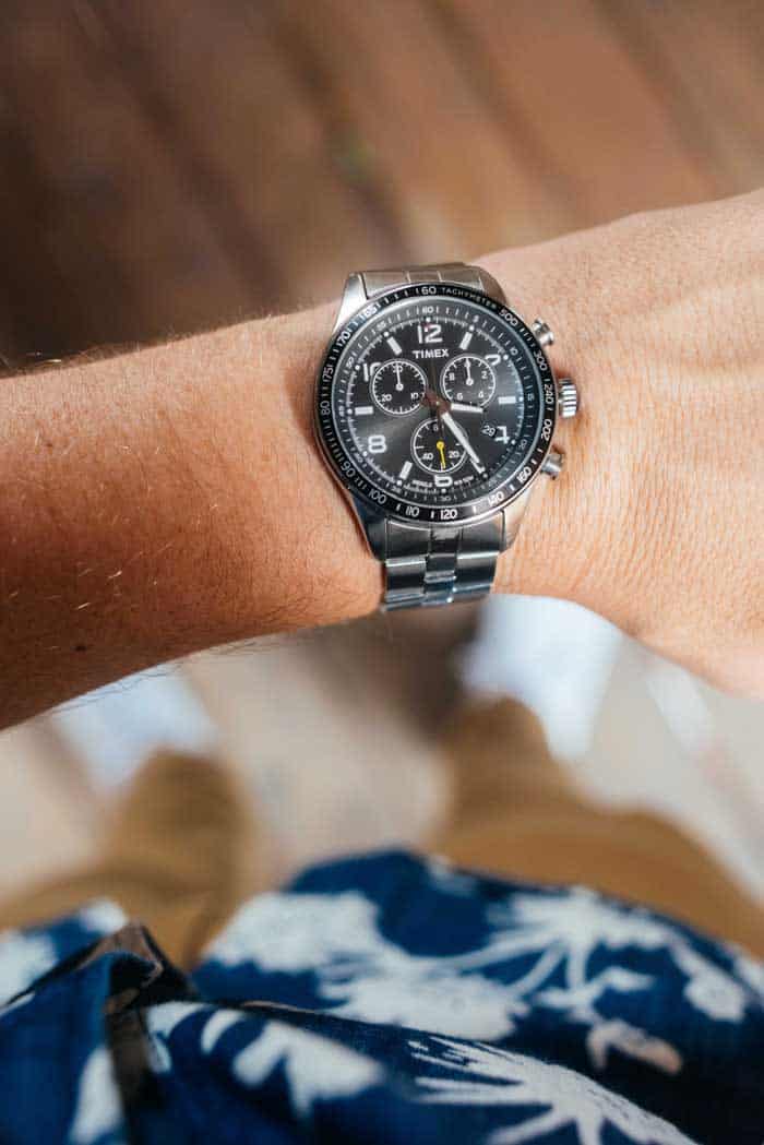 A close up of a timex watch