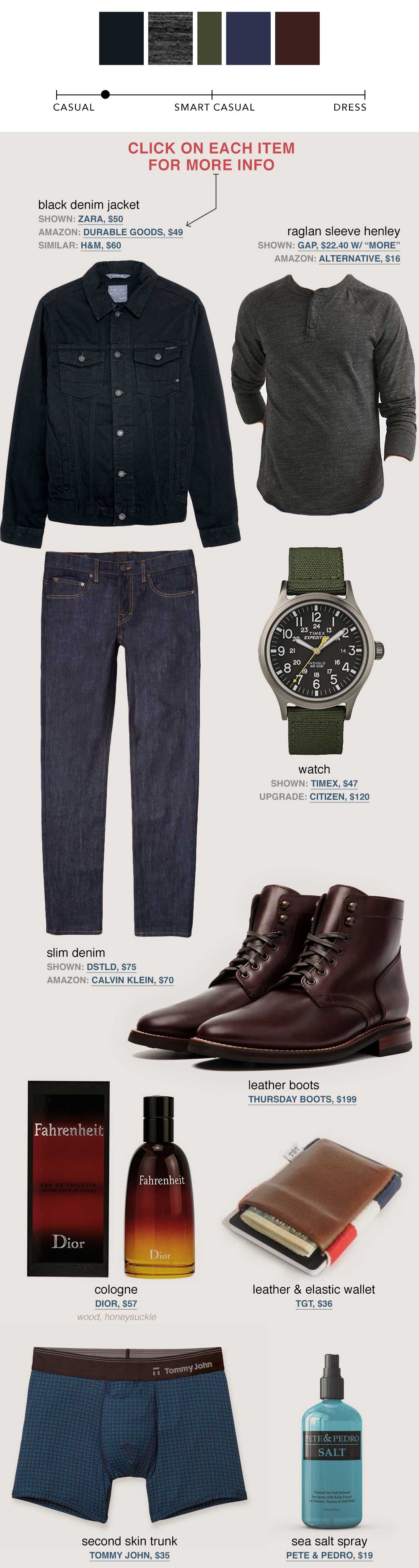 black denim jacket gray henley brown boots thursday boots dstld jeans men's fall fashion outfit ideas