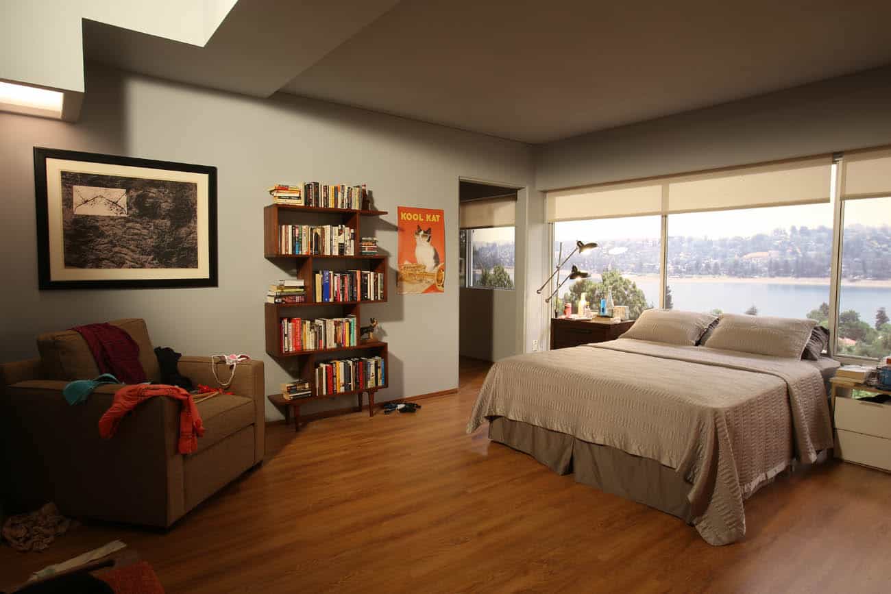 A bedroom with a large bed