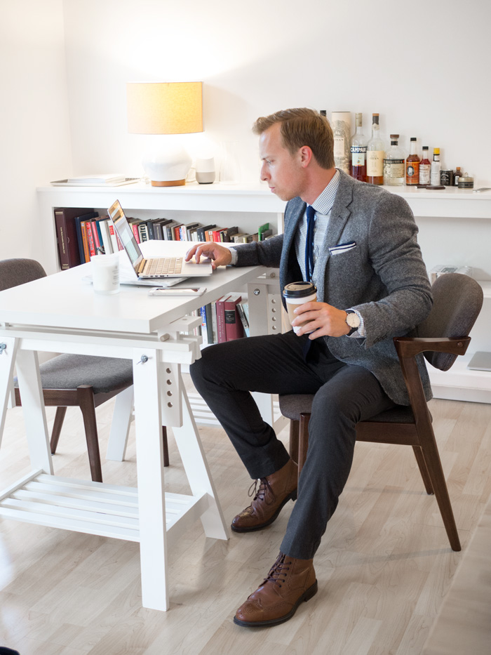 men style what to wear to the office tweed sport coat wingtip boots