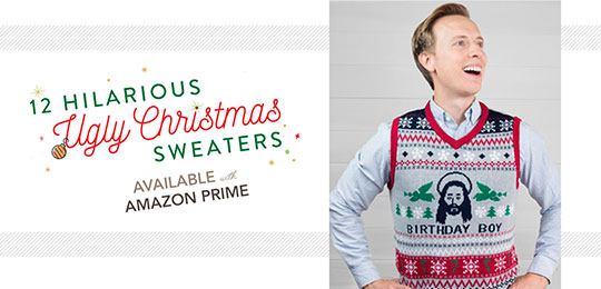 12 Hilarious Ugly Christmas Sweaters Available with Amazon Prime