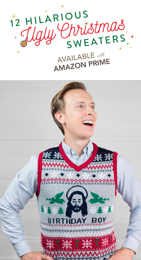 12 Hilarious Ugly Christmas Sweaters Available on Amazon Prime
