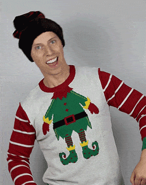 elf Animated gif of man wearing elf ugly christmas sweater