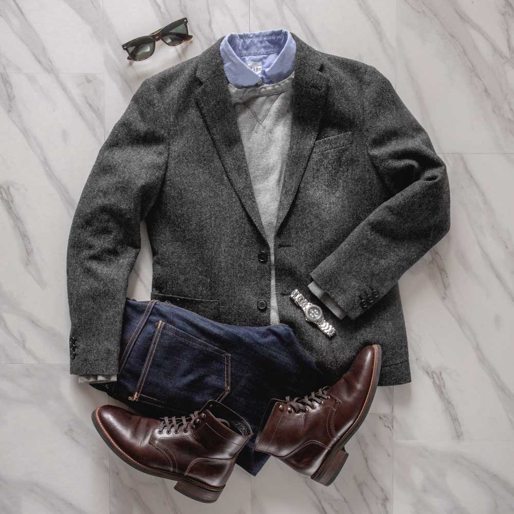 men fashion outfit ideas casual sportcoat fall winter style flatlay