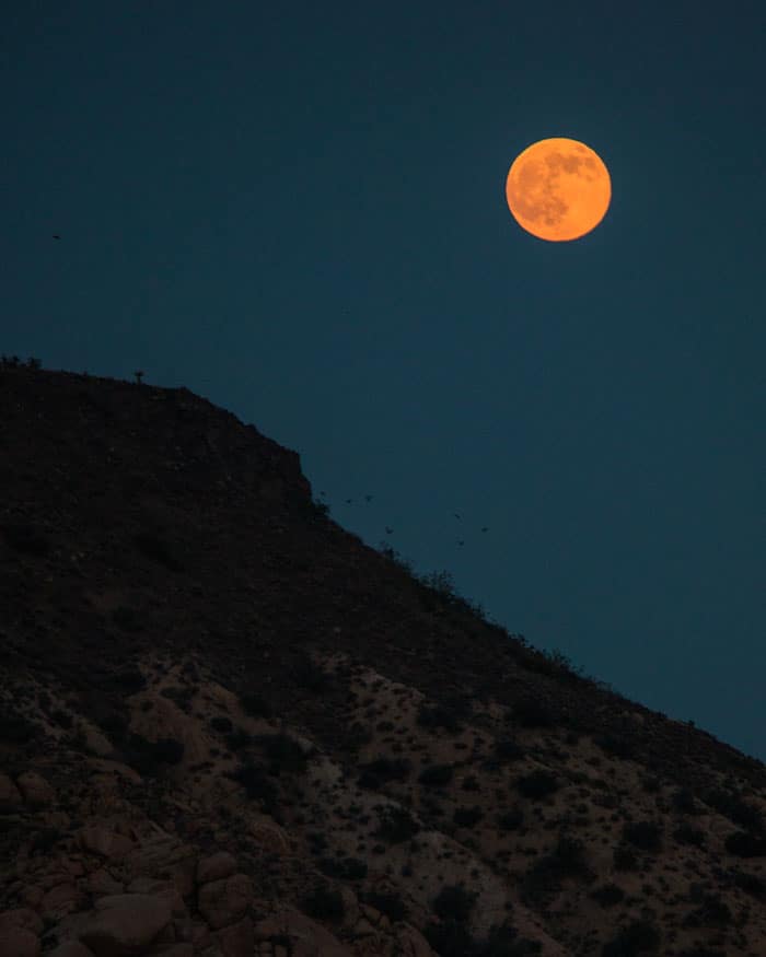 pioneertown-moon A large mountain in the dark with orange moon